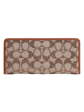 New Coach Signature Canvas Brown Crystal Signature Jacquard Essential Wallet
